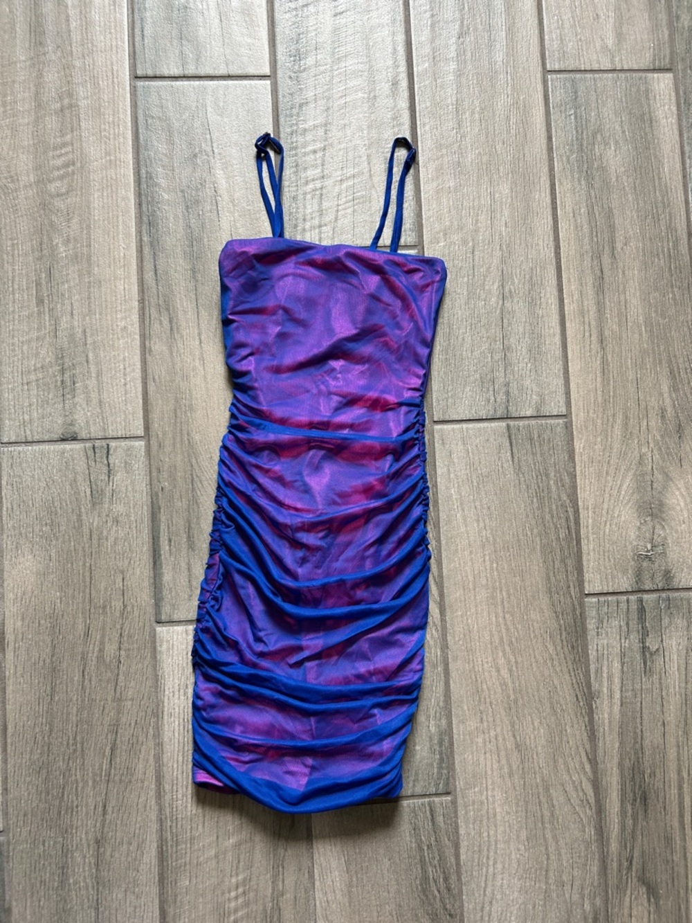 Ruched Spaghetti Strap Bodycon Dress in Blue-Purple